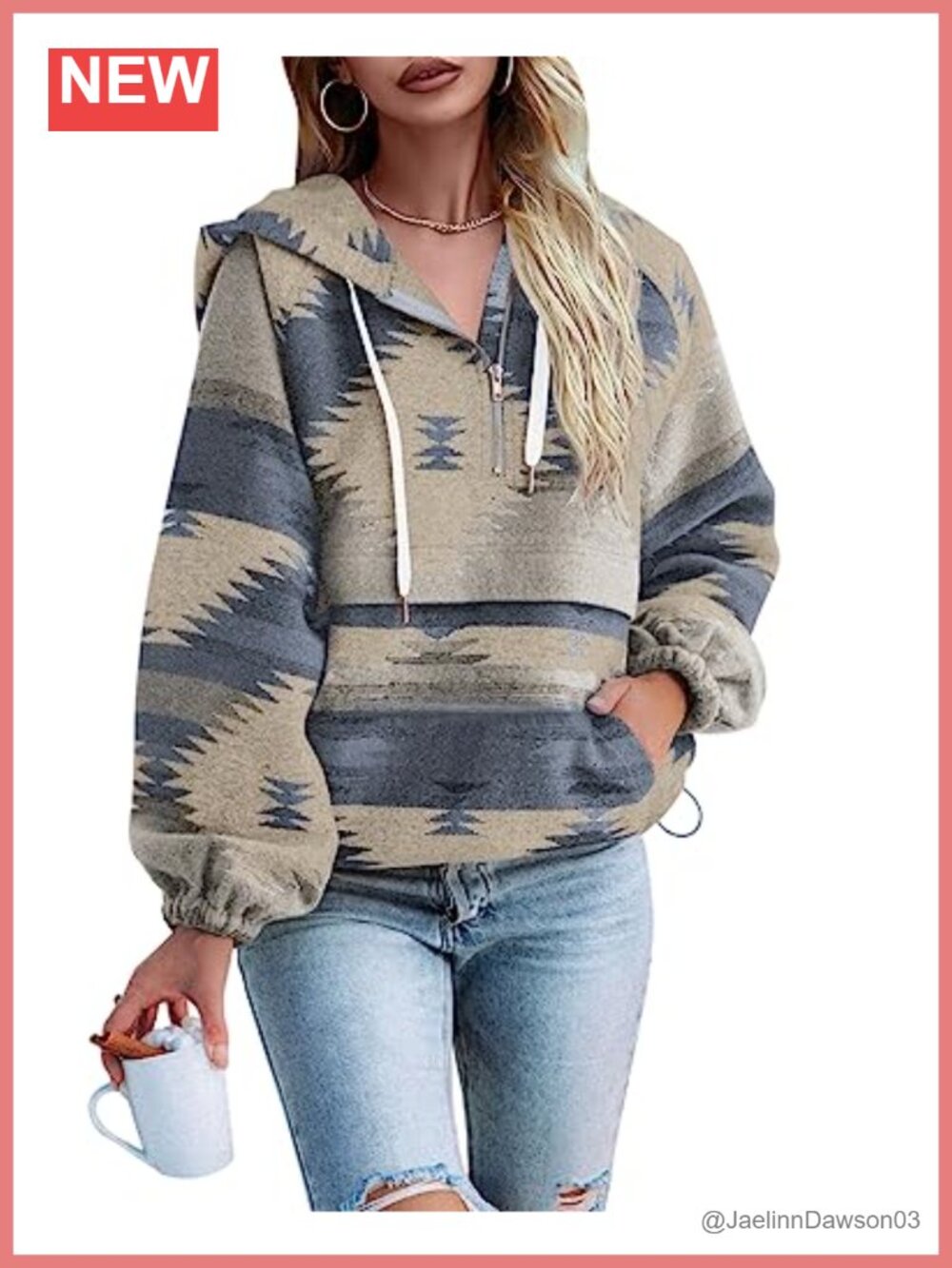Zip Up Hoodie Boho Aztec Western Sweatshirt Pullover Top